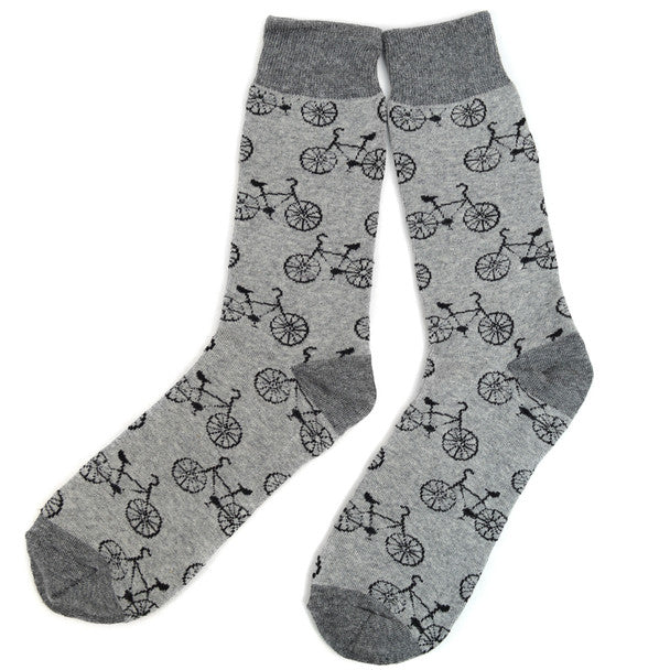 Men's Bicycle Bike Cycling Crew Socks - Grey Black - bicycle pattern