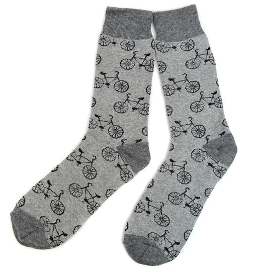 Men's Bicycle Bike Cycling Crew Socks - Grey Black - bicycle pattern