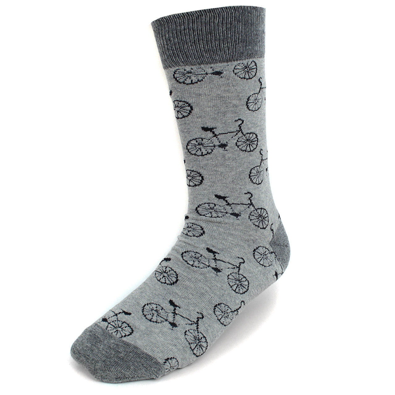 Men's Bicycle Bike Cycling Crew Socks - Grey Black with bicycle pattern