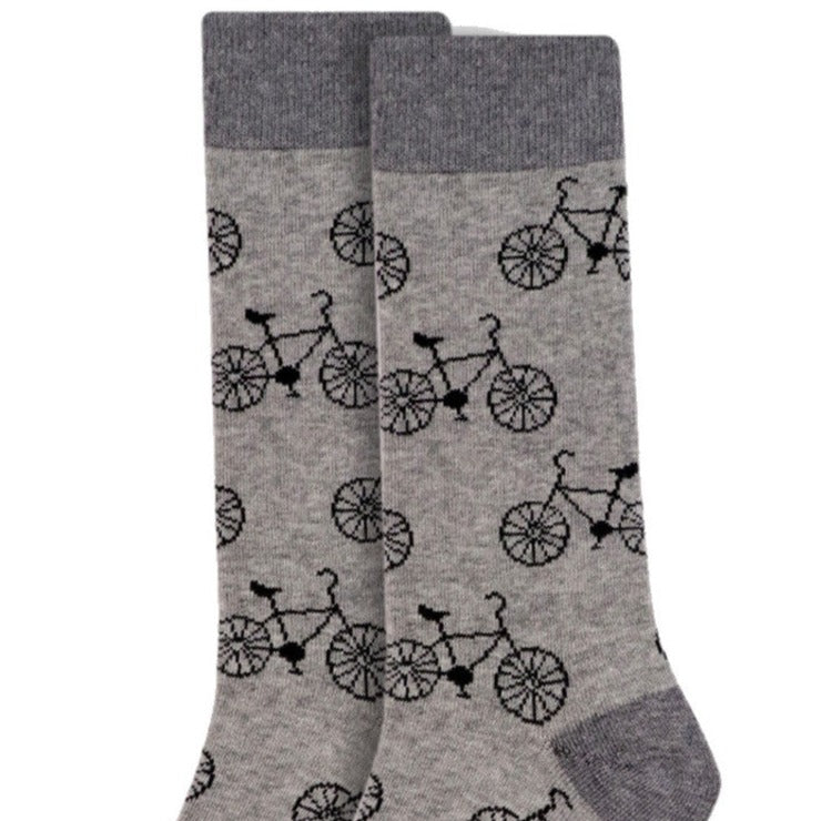 Men's Bicycle Bike Cycling Crew Socks - Grey Black with bicycle print