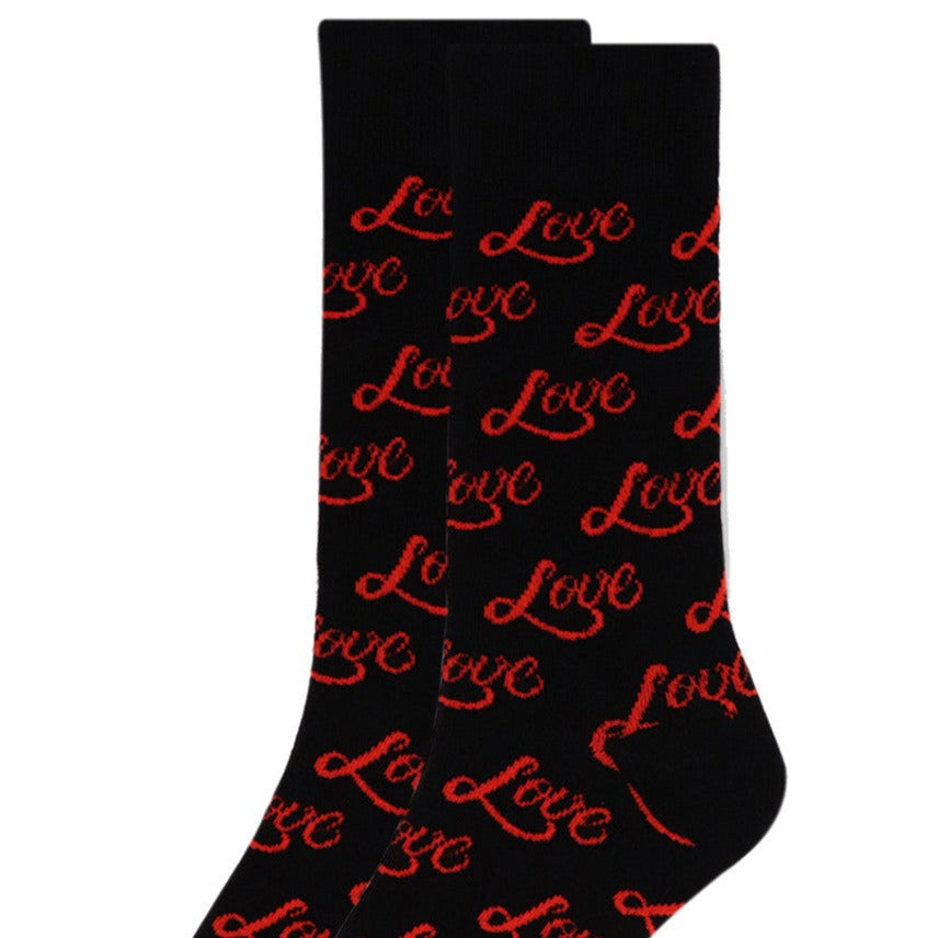 Men's Black Love Socks - black socks with script "Love" pattern
