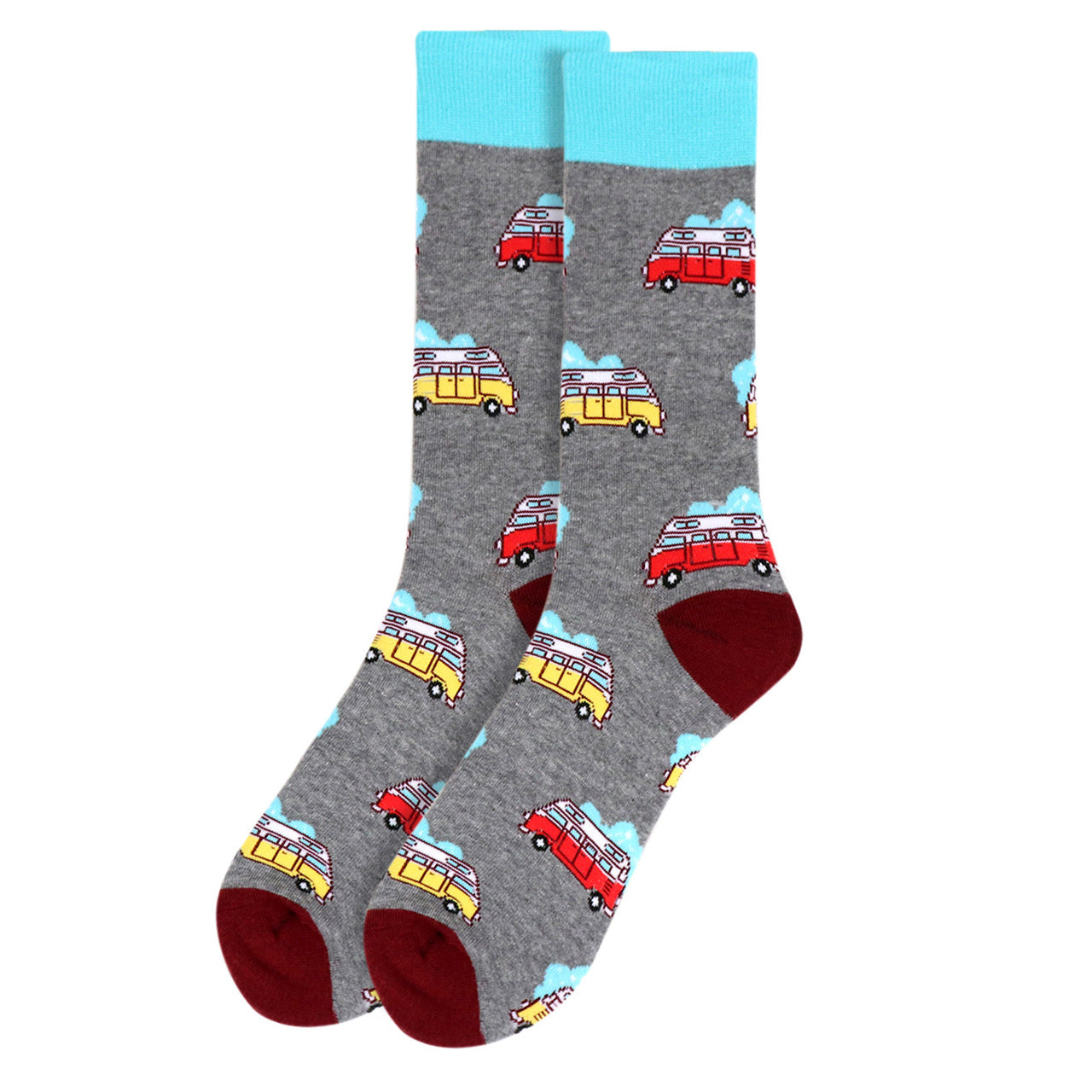 Men's Vintage Camping Camper Van Crew Socks - grey socks with camper van pattern