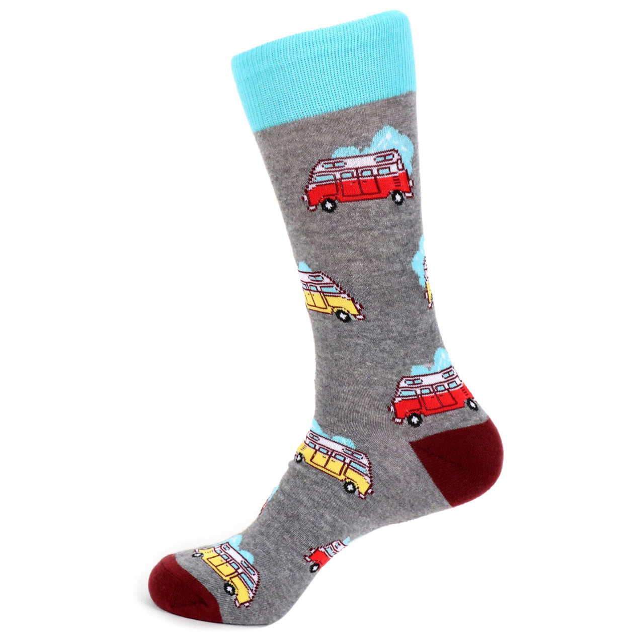 Men's Vintage Camping Camper Van Crew Socks - grey socks with camper van pattern