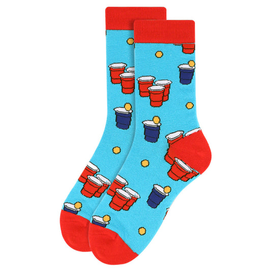 Women's Beer Pong Red Cup Crew Socks - Blue and Red Multicolor 