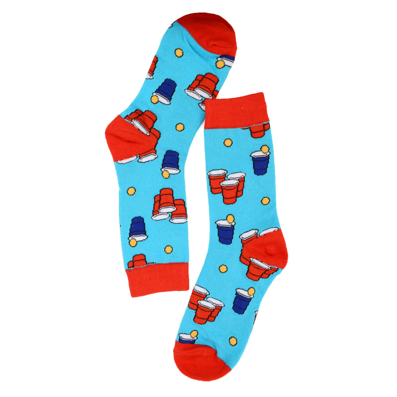 Women's Beer Pong Red Cup Crew Socks - Blue and Red Multi